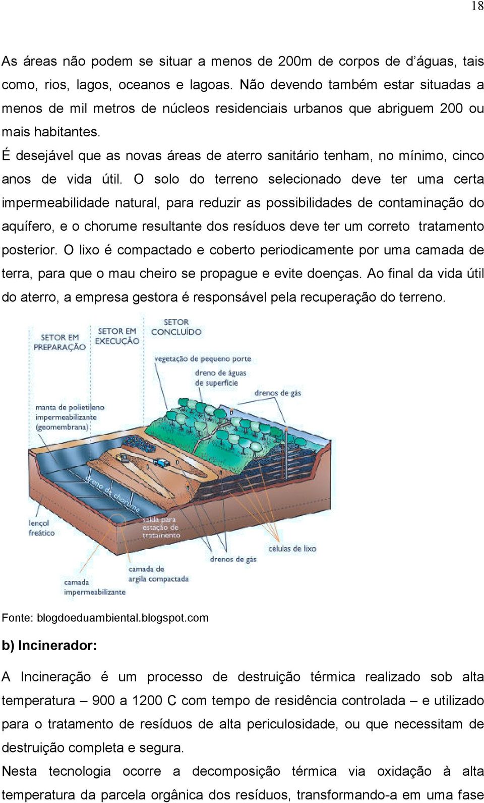 É desejável que as novas áreas de aterro sanitário tenham, no mínimo, cinco anos de vida útil.