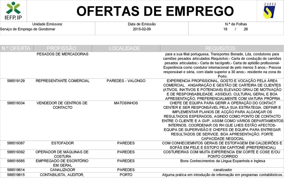 requisitos:- Carta de condução de camiões pesados articulados;- Carta de tacógrafo;- Carta de aptidão profissional- Experiência como condutor internacional de pelo menos 5 anos;- Pessoa responsável e