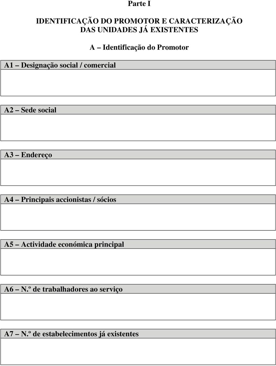 A3 Endereço A4 Principais accionistas / sócios A5 Actividade económica