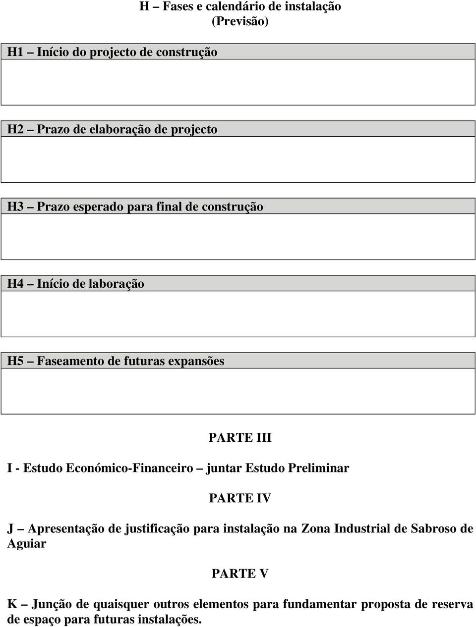 Económico-Financeiro juntar Estudo Preliminar PARTE IV J Apresentação de justificação para instalação na Zona Industrial de