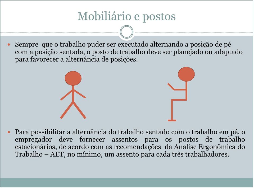 Para possibilitar a alternância do trabalho sentado com o trabalho em pé, o empregador deve fornecer assentos para os