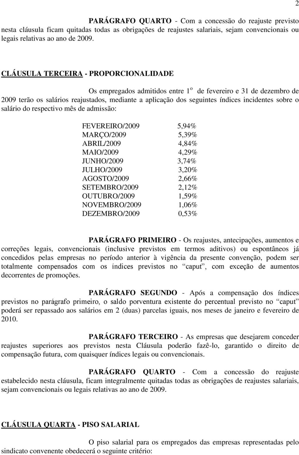 sobre o salário do respectivo mês de admissão: FEVEREIRO/2009 5,94% MARÇO/2009 5,39% ABRIL/2009 4,84% MAIO/2009 4,29% JUNHO/2009 3,74% JULHO/2009 3,20% AGOSTO/2009 2,66% SETEMBRO/2009 2,12%