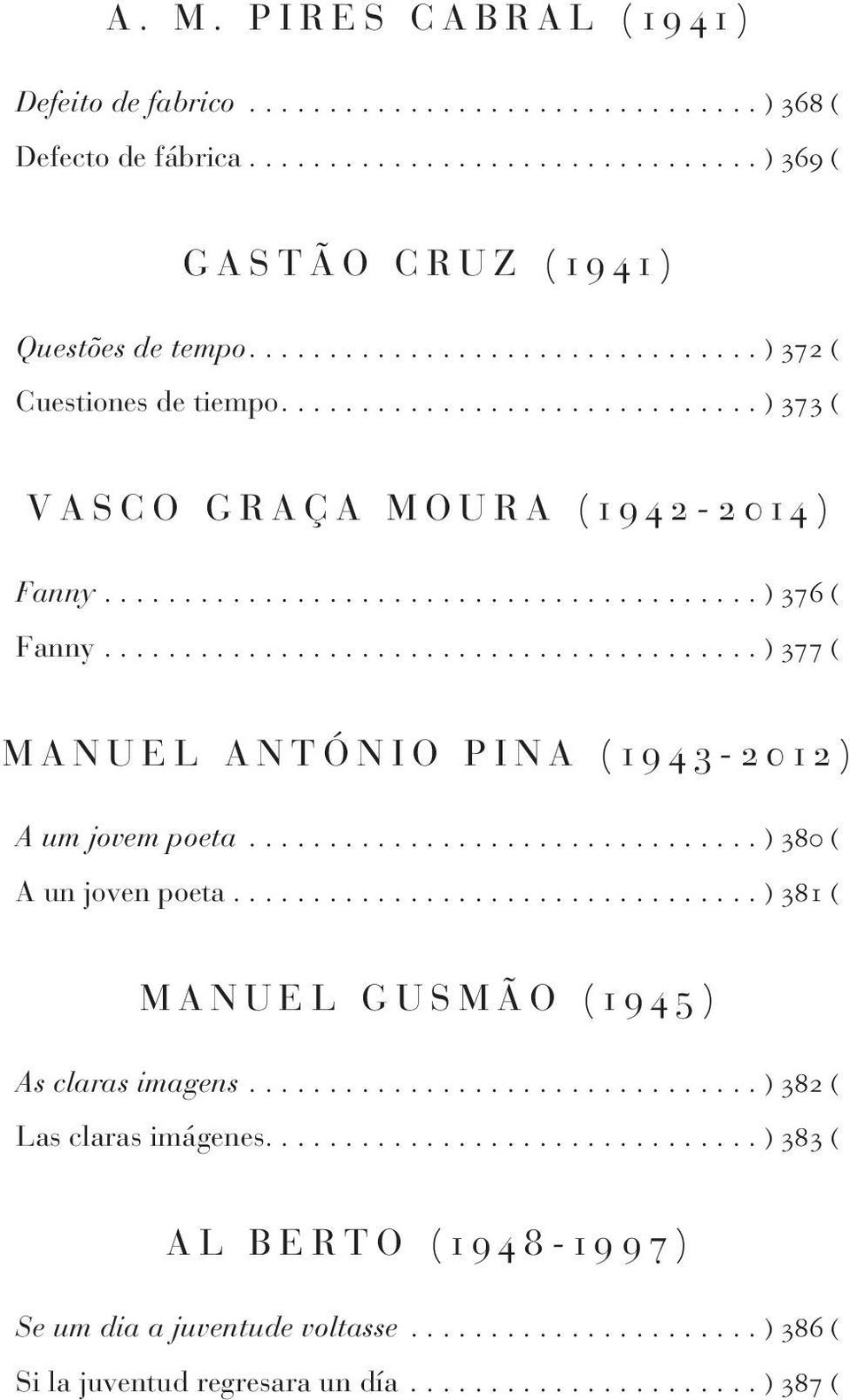 ........................................ ) 377 ( M A N U E L A N T Ó N I O P I N A ( 1 9 4 3-2 0 1 2 ) A um jovem poeta................................ ) 380 ( A un joven poeta.