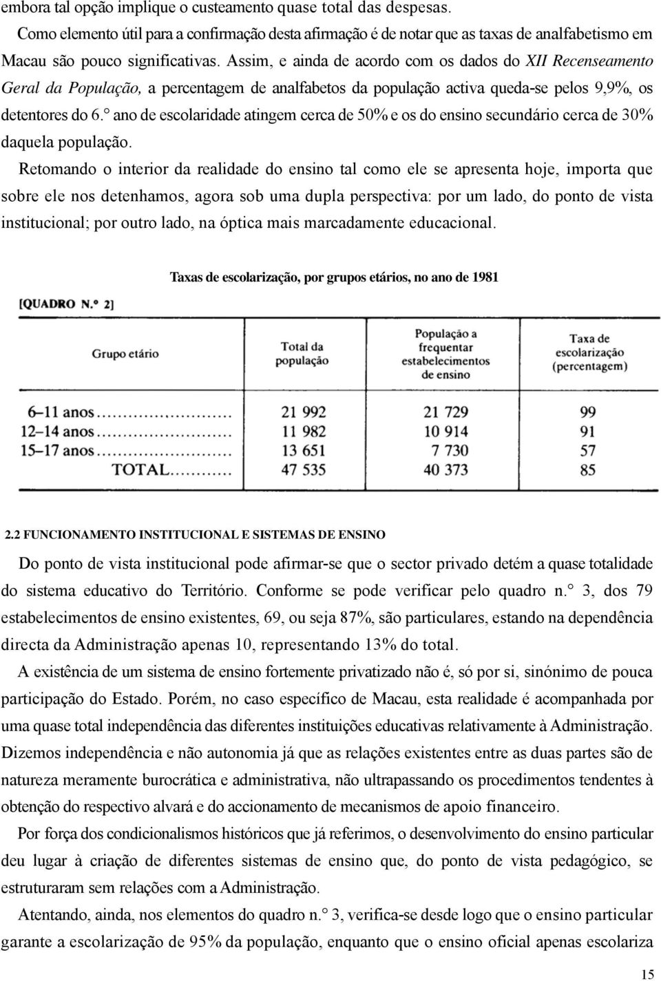 ano de escolaridade atingem cerca de 50% e os do ensino secundário cerca de 30% daquela população.