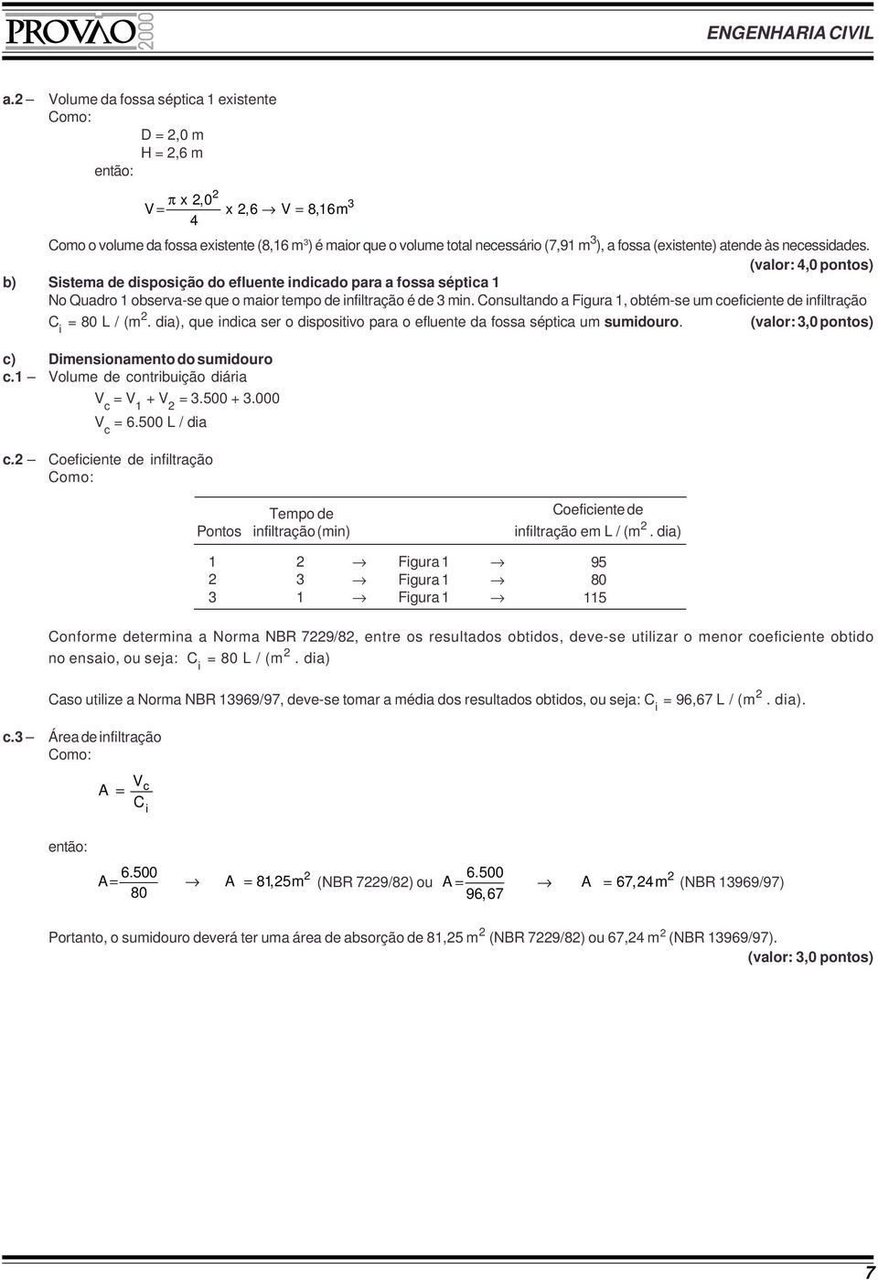 Consultando a Figura 1, obtém-se um coeficiente de infiltração C i = 80 L / (m. dia), que indica ser o dispositivo para o efluente da fossa séptica um sumidouro.