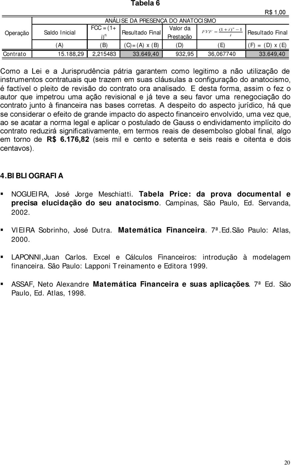 649,40 Como a Lei e a Jurisprudêcia pátria garatem como legitimo a ão utilização de istrumetos cotratuais que trazem em suas cláusulas a cofiguração do aatocismo, é factível o pleito de revisão do