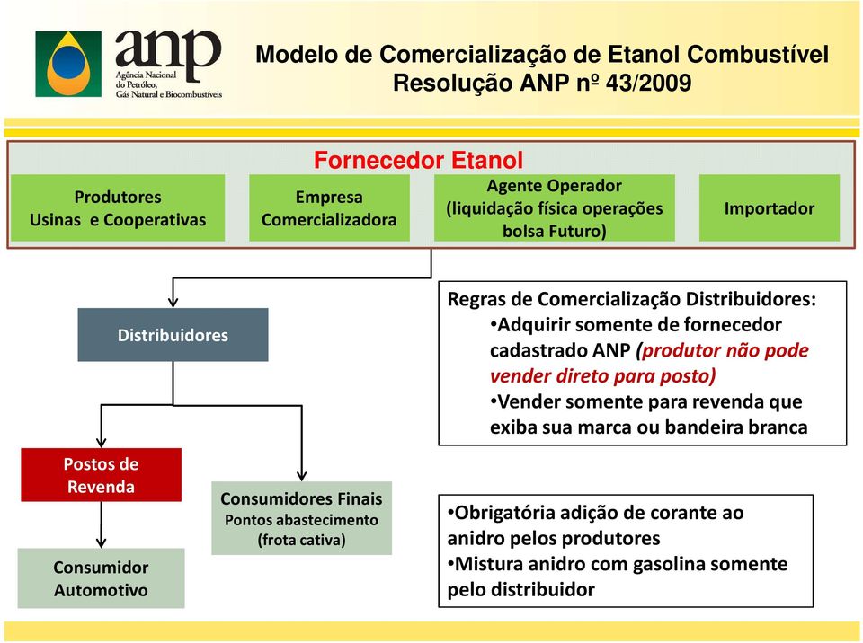 cadastrado ANP (produtor não pode vender direto para posto) Vender somente para revenda que exiba sua marca ou bandeira branca Postos de Revenda Consumidor