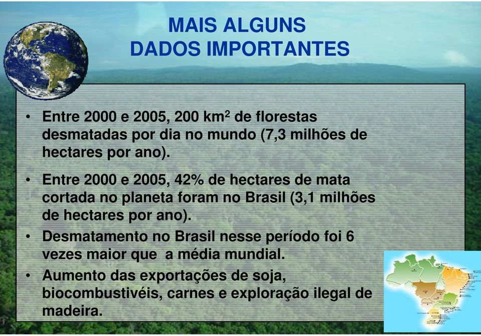 Entre 2000 e 2005, 42% de hectares de mata cortada no planeta foram no Brasil (3,1 milhões de hectares