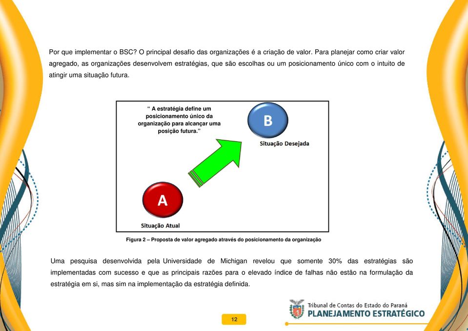 A estratégia define um posicionamento único da organização para alcançar uma posição futura.