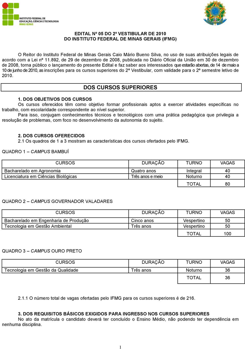 892, de 29 de dezembro de 2008, publicada no Diário Oficial da União em 30 de dezembro de 2008, torna público o lançamento do presente Edital e faz saber aos interessados que estarão abertas, de 14