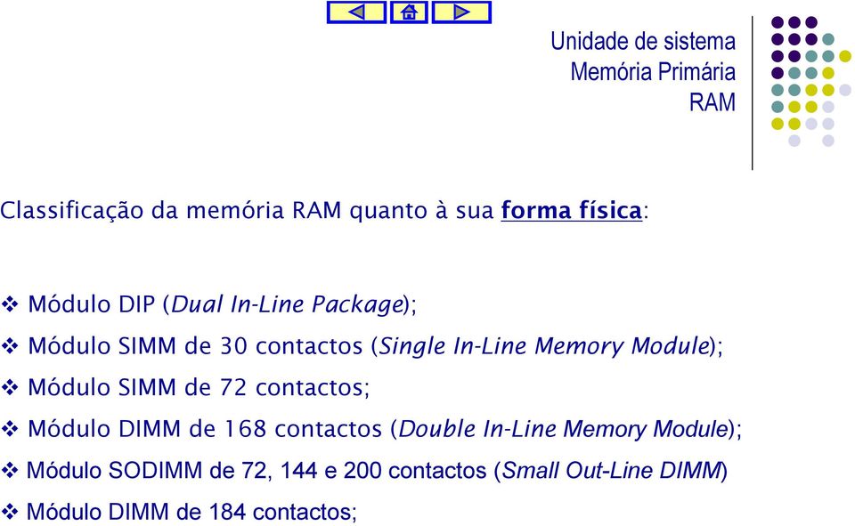 Módulo SIMM de 72 contactos; Módulo DIMM de 168 contactos (Double In-Line Memory
