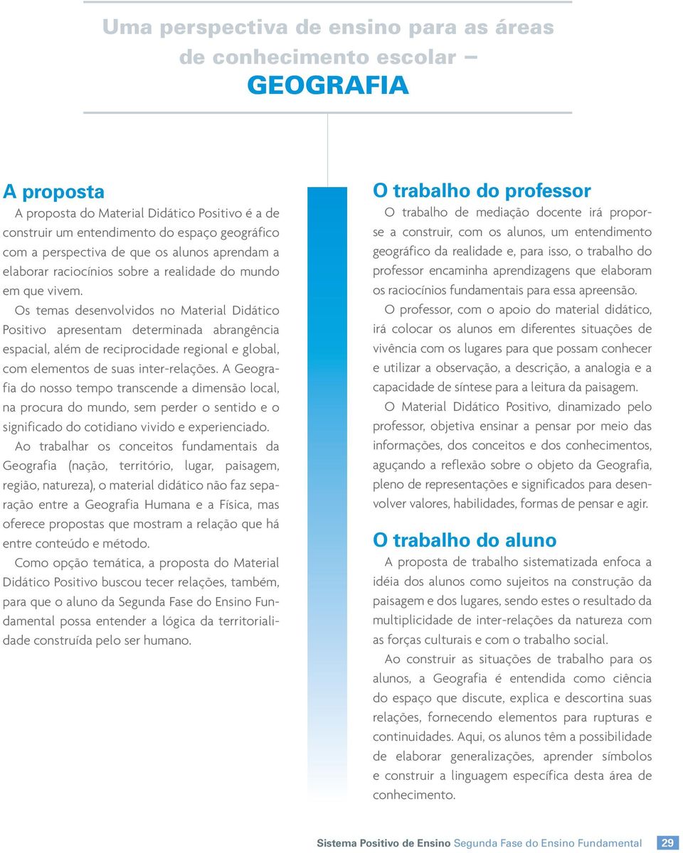 Os temas desenvolvidos no Material Didático Positivo apresentam determinada abrangência espacial, além de reciprocidade regional e global, com elementos de suas inter-relações.