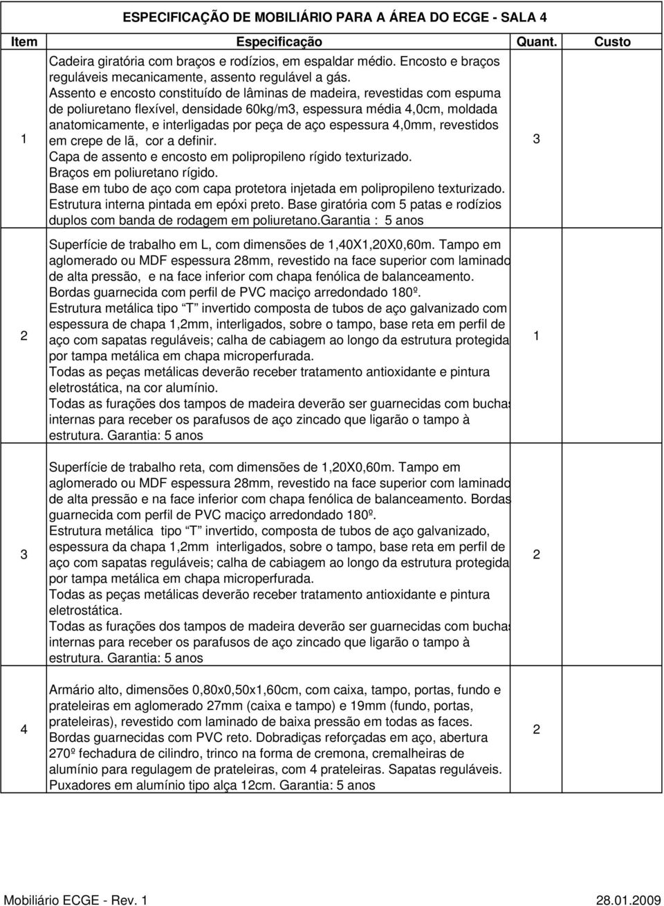 de poliuretano flexível, densidade 0kg/m, espessura média,0cm, moldada anatomicamente, e interligadas por peça de aço espessura,0mm, revestidos Superfície de trabalho em L, com dimensões de,0x,0x0,0m.