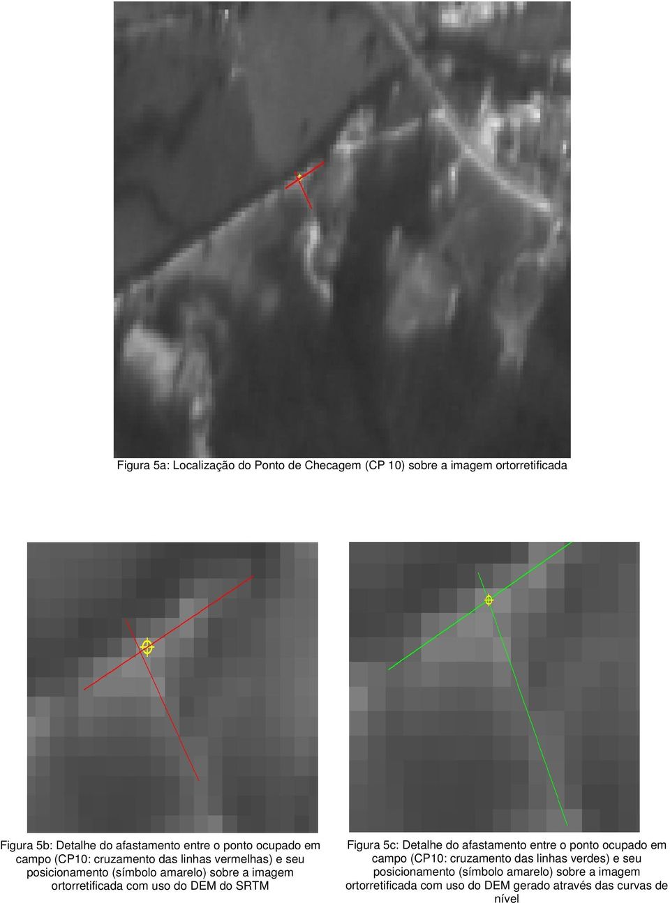 ortorretificada com uso do DEM do SRTM Figura 5c: Detalhe do afastamento entre o ponto ocupado em campo (CP10: cruzamento das