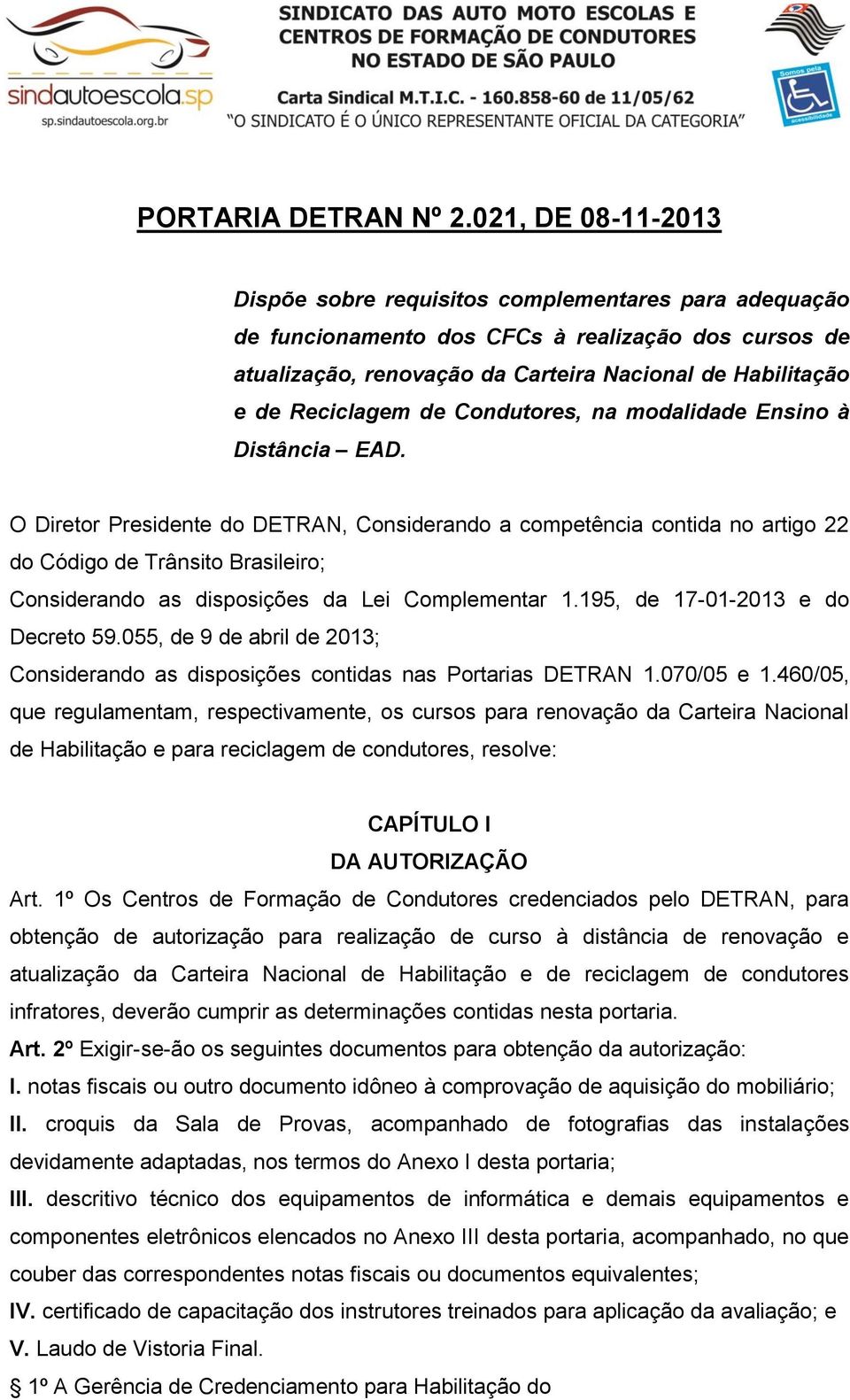 Reciclagem de Condutores, na modalidade Ensino à Distância EAD.