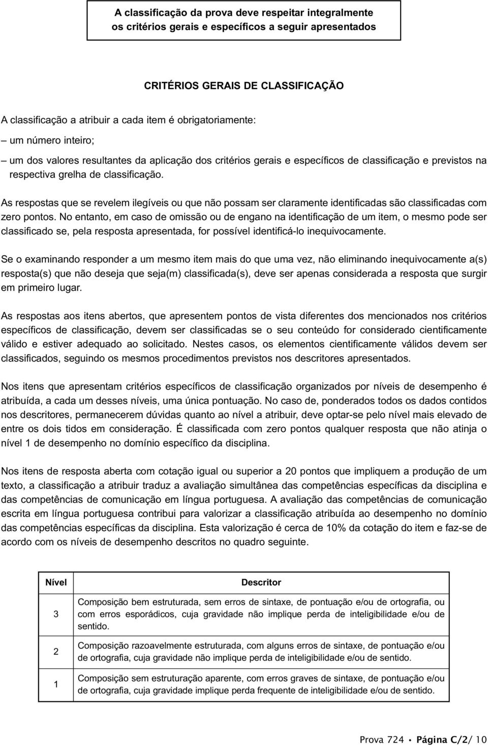 As respostas que se revelem ilegíveis ou que não possam ser claramente identificadas são classificadas com zero pontos.