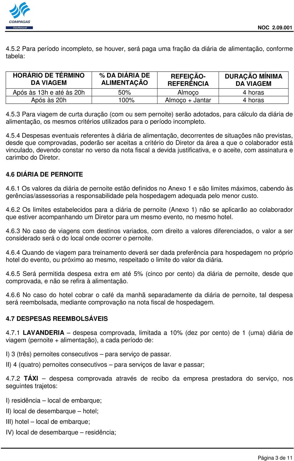 % Almoço 4 horas Após às 20h 100% Almoço + Jantar 4 horas 4.5.