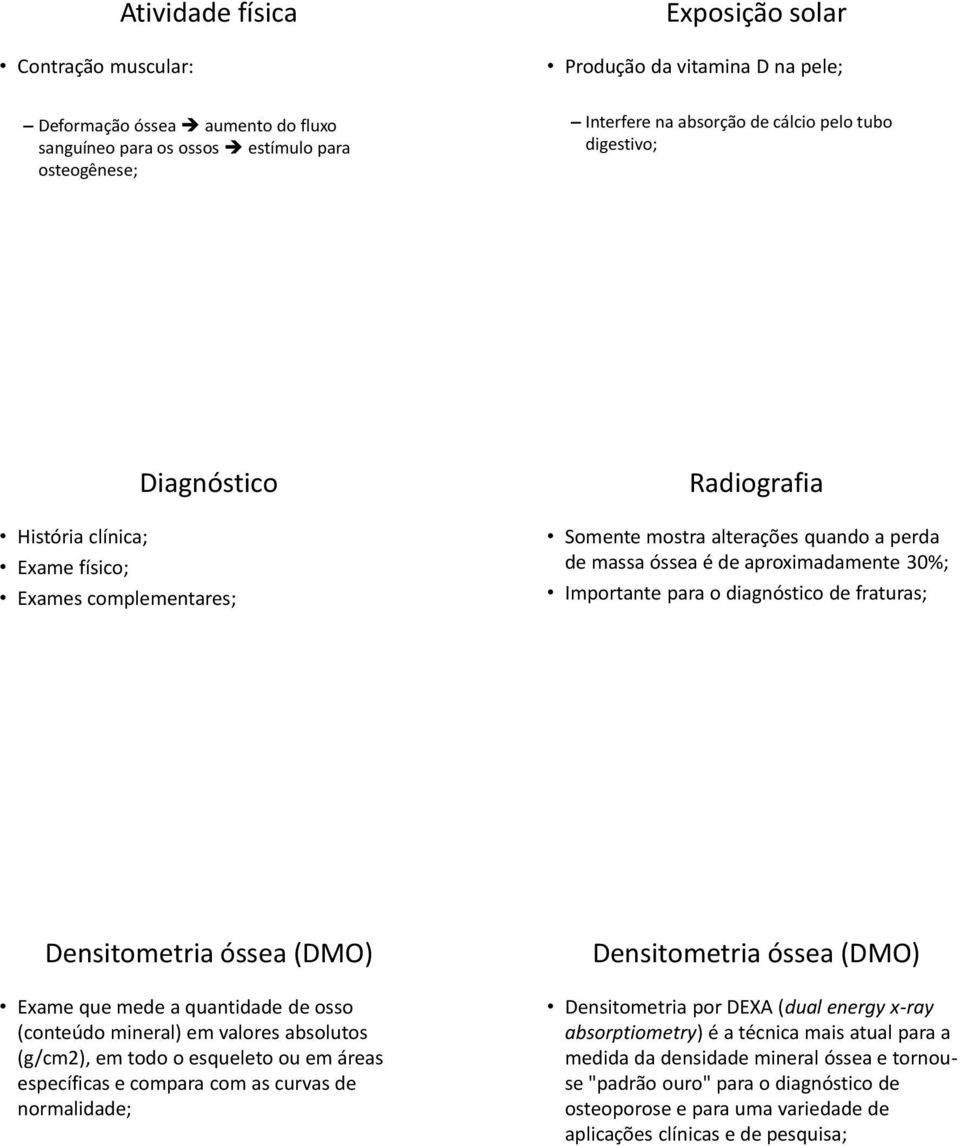 para o diagnóstico de fraturas; Exame que mede a quantidade de osso (conteúdo mineral) em valores absolutos (g/cm2), em todo o esqueleto ou em áreas específicas e compara com as curvas de