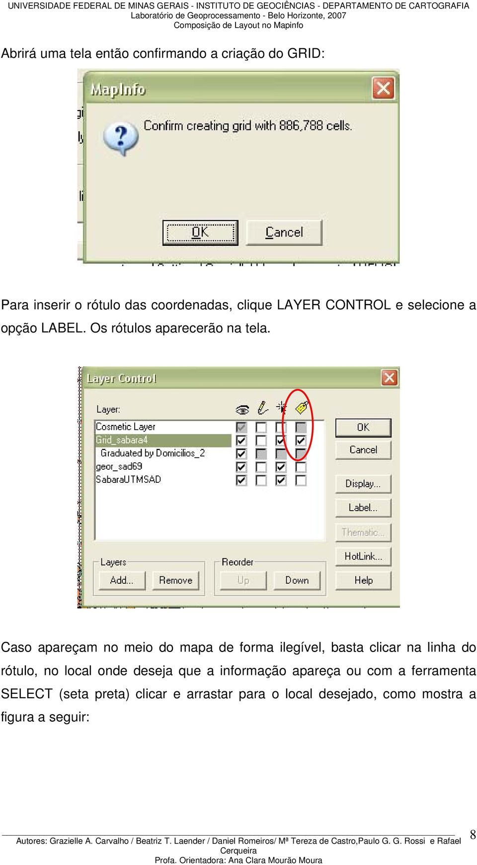 Caso apareçam no meio do mapa de forma ilegível, basta clicar na linha do rótulo, no local onde deseja