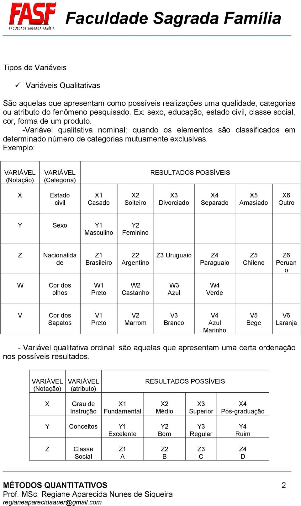 -Variável qualitativa nominal: quando os elementos são classificados em determinado número de categorias mutuamente exclusivas.