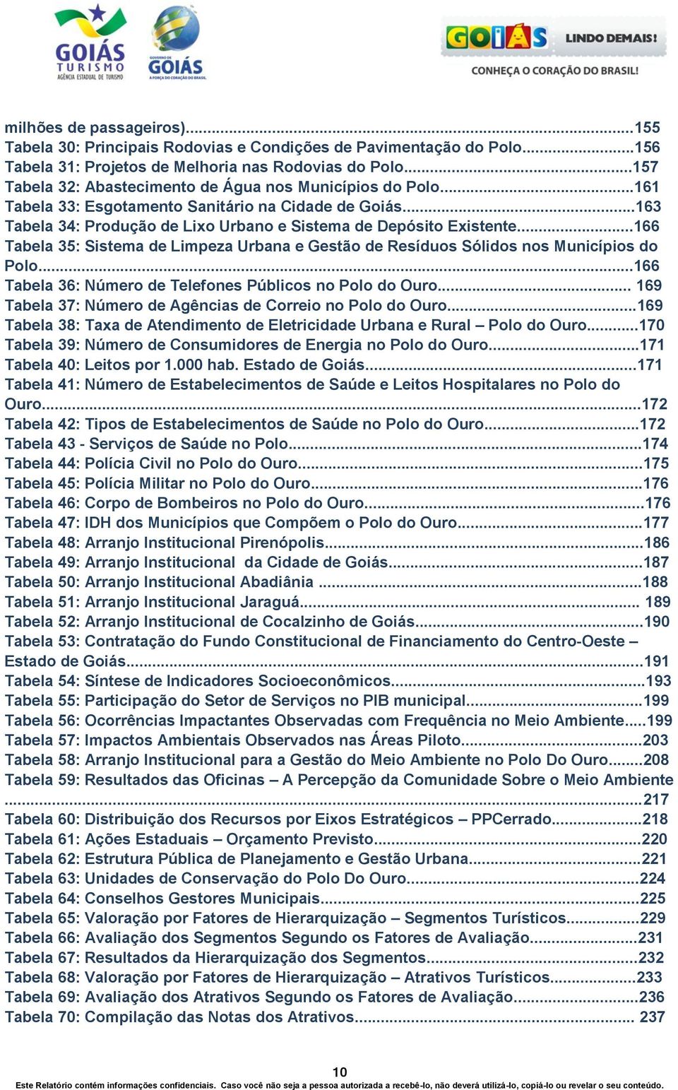 ..166 Tabela 35: Sistema de Limpeza Urbana e Gestão de Resíduos Sólidos nos Municípios do Polo...166 Tabela 36: Número de Telefones Públicos no Polo do Ouro.