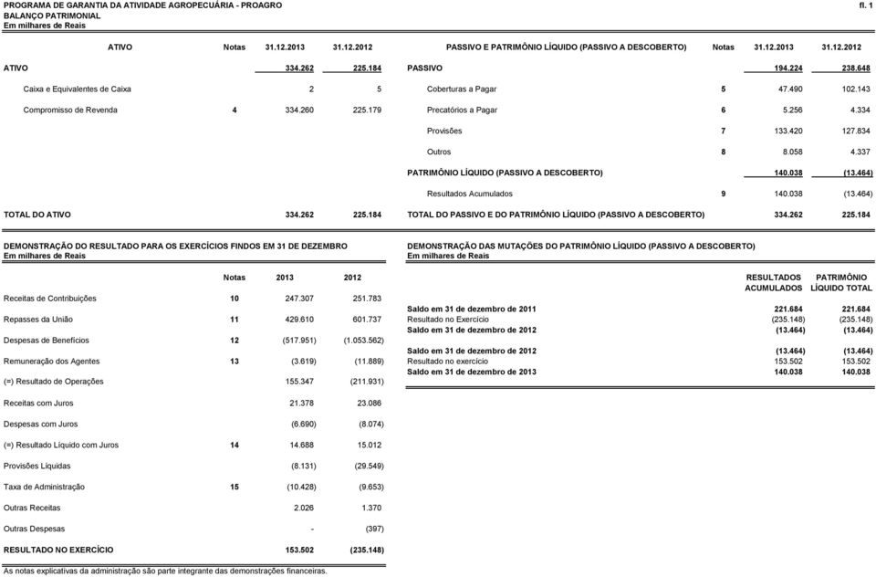 256 4.334 Provisões 7 133.420 127.834 Outros 8 8.058 4.337 PATRIMÔNIO LÍQUIDO (PASSIVO A DESCOBERTO) 140.038 (13.464) Resultados Acumulados 9 140.038 (13.464) TOTAL DO ATIVO 334.262 225.