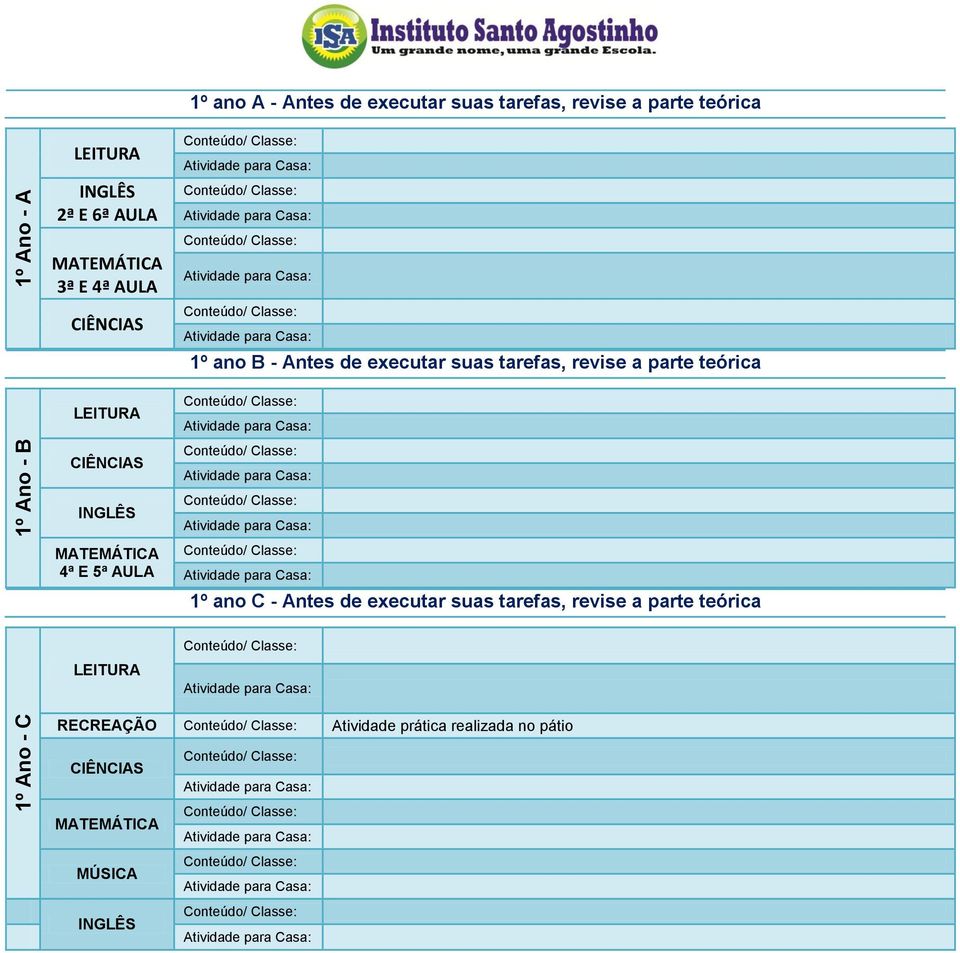 executar suas tarefas, revise a parte teórica 1º ano C - Antes de executar suas