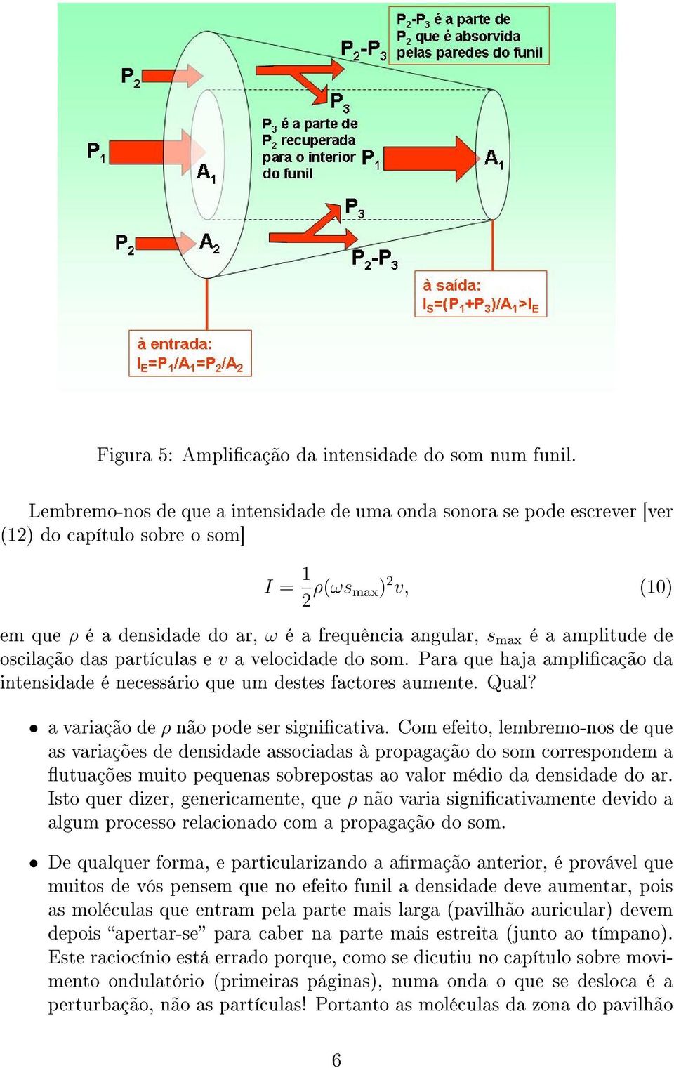 amplitude de oscilação das partículas e v a velocidade do som. Para que haja amplicação da intensidade é necessário que um destes factores aumente. Qual? a variação de ρ não pode ser signicativa.