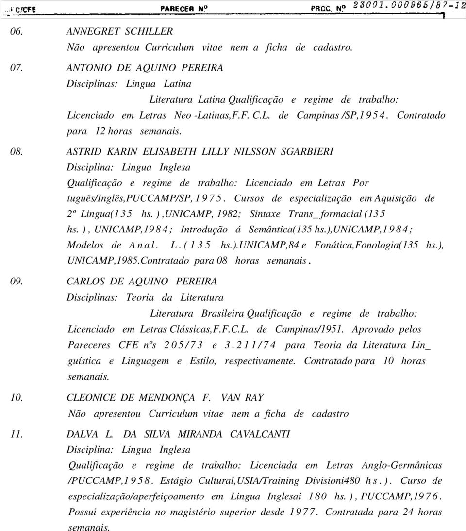 Contratado para 12 horas semanais. 08.