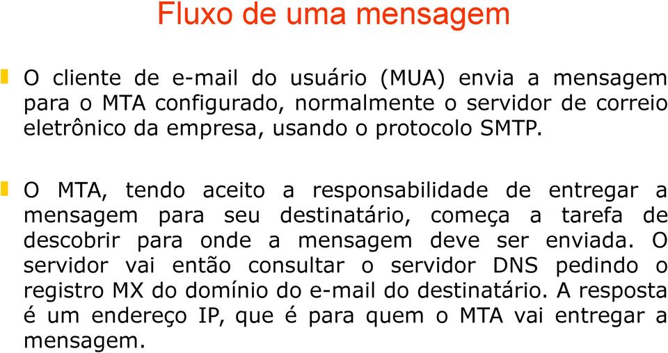 O MTA, tendo aceito a responsabilida entregar a mensagem para seu stinatário, começa a tarefa scobrir para on a