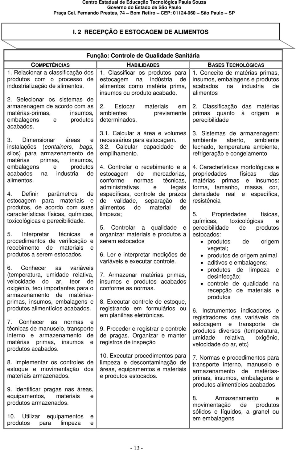 Selecionar os sistemas de armazenagem de acordo com as matérias-primas, insumos, embalagens e produtos acabados. 3.