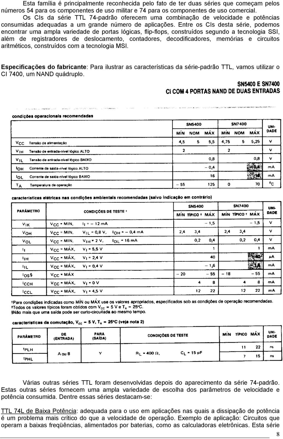 Entre os CIs desta série, podemos encontrar uma ampla variedade de portas lógicas, flip-flops, construídos segundo a tecnologia SSI, além de registradores de deslocamento, contadores,
