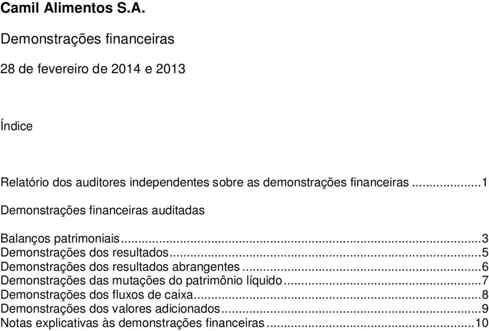 .. 3 Demonstrações dos resultados... 5 Demonstrações dos resultados abrangentes.