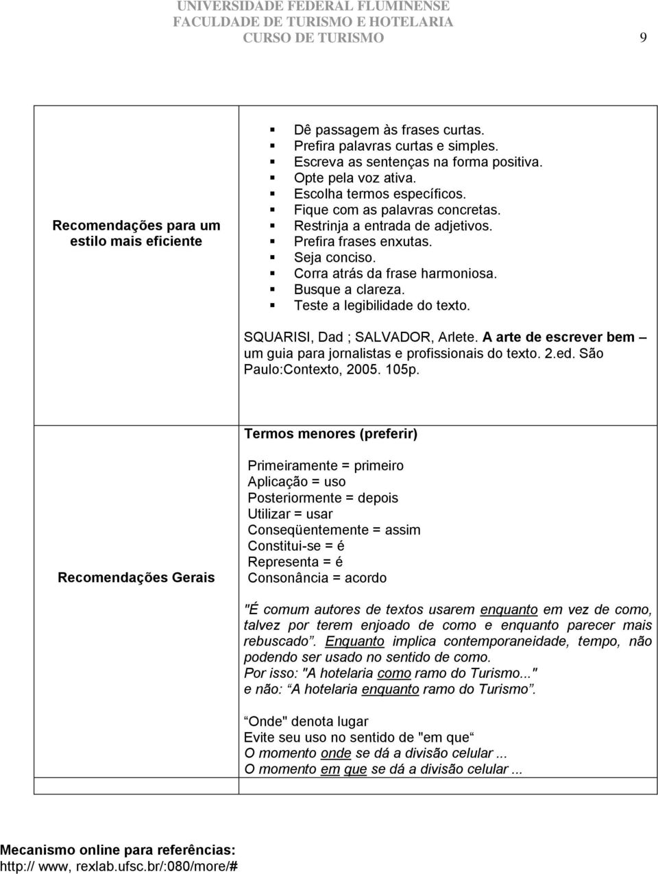 Teste a legibilidade do texto. SQUARISI, Dad ; SALVADOR, Arlete. A arte de escrever bem um guia para jornalistas e profissionais do texto. 2.ed. São Paulo:Contexto, 2005. 105p.