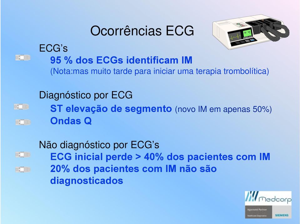 segmento (novo IM em apenas 50%) Ondas Q Não diagnóstico por ECG s ECG