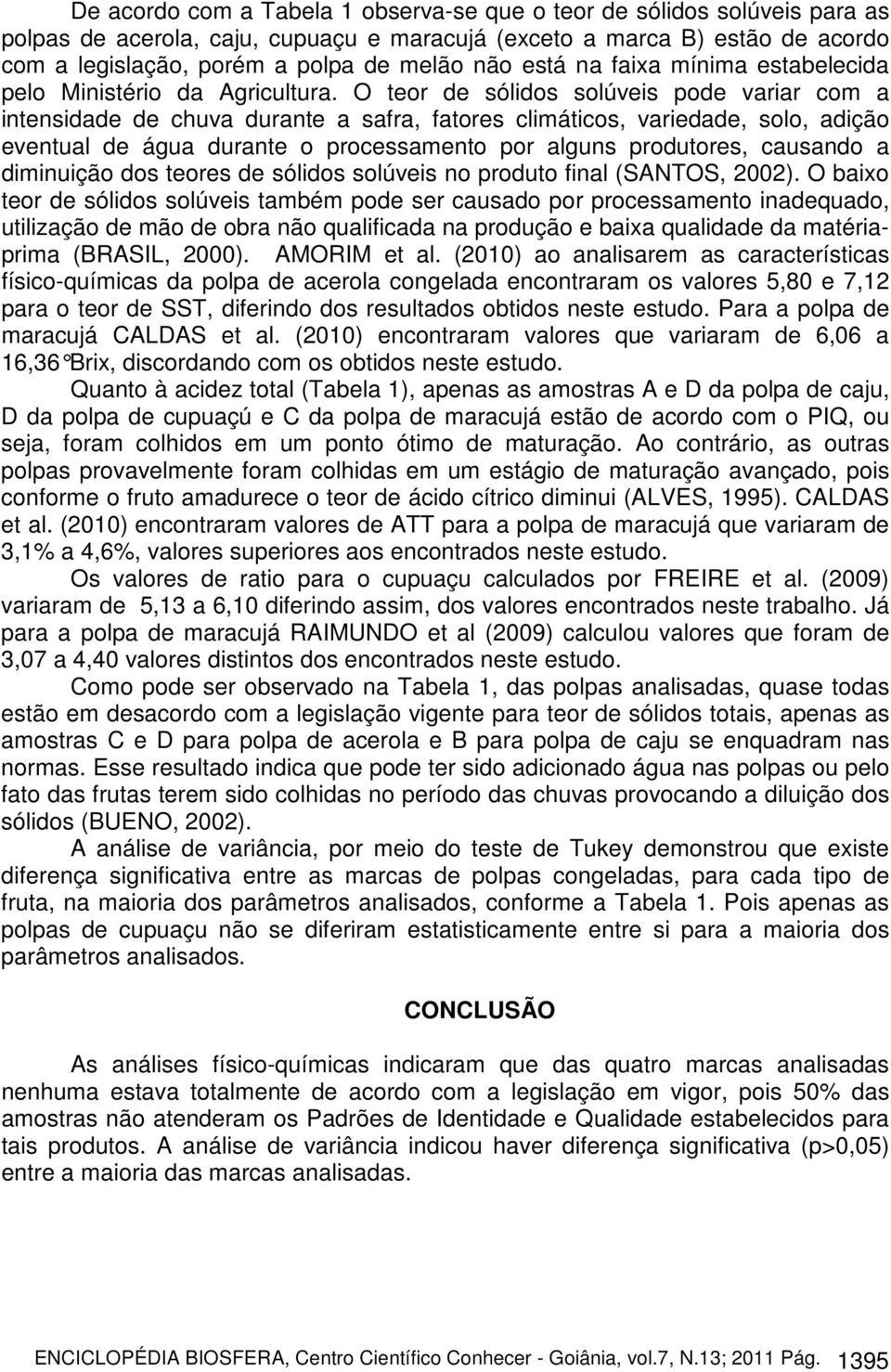 O teor de sólidos solúveis pode variar com a intensidade de chuva durante a safra, fatores climáticos, variedade, solo, adição eventual de água durante o processamento por alguns produtores, causando