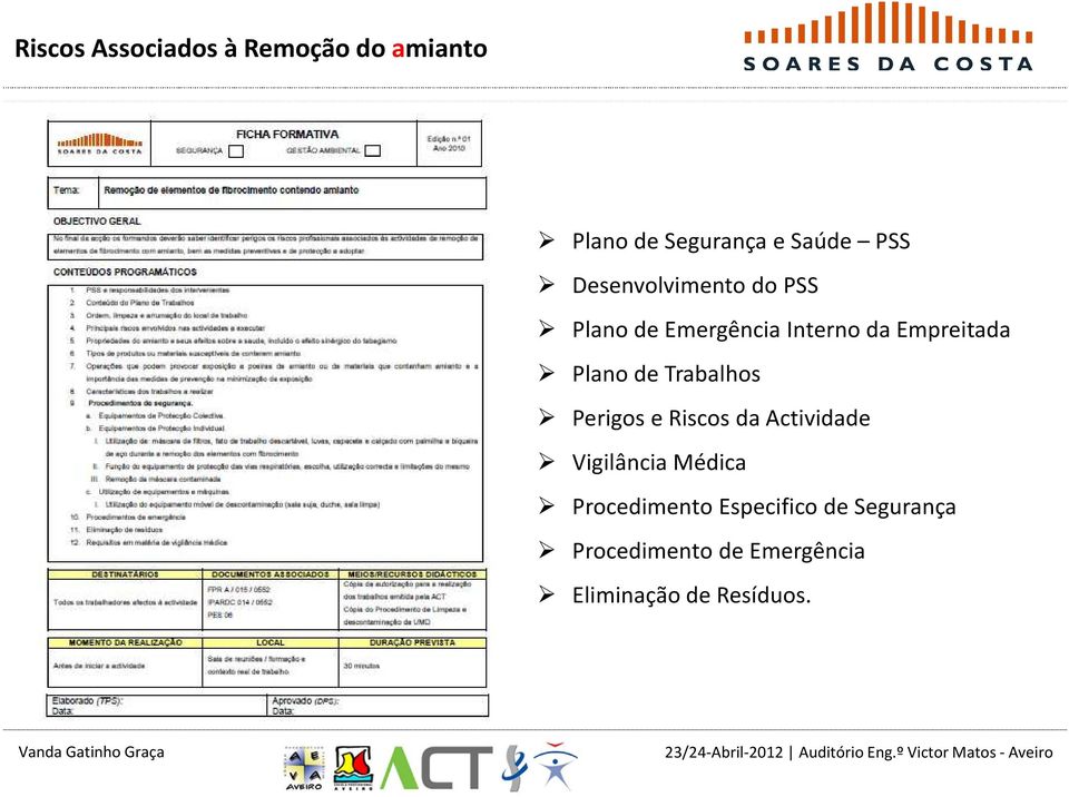 Riscos da Actividade Vigilância Médica Procedimento Especifico