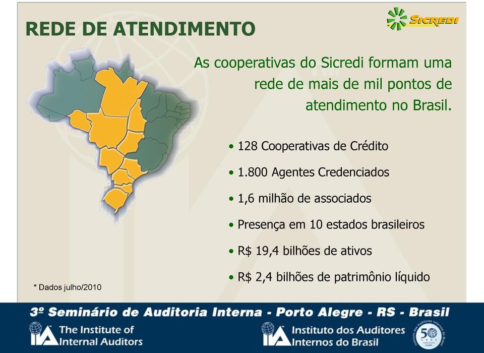 800 Agentes Credenciados 1,6 milhão de associados Presença em 10 estados