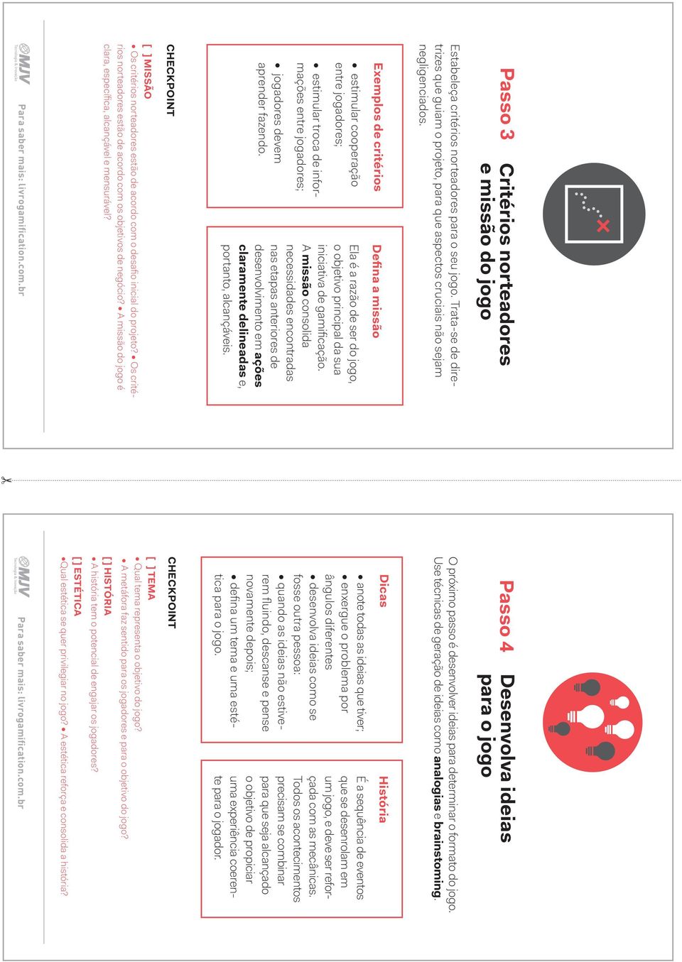 Passo 3 Critérios norteadores e missão do jogo Passo 4 Desenvolva ideias para o jogo Estabeleça critérios norteadores para o seu jogo.