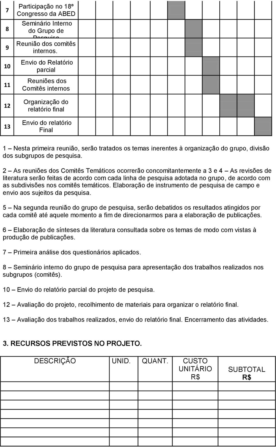 divisão dos subgrupos de pesquisa.