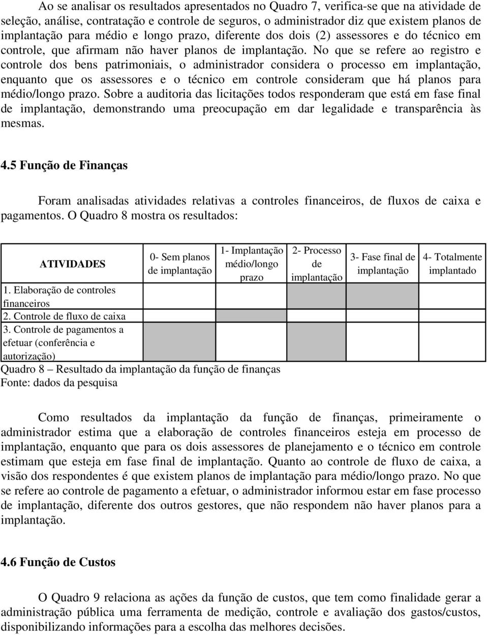 No que se refere ao registro e controle dos bens patrimoniais, o administrador considera o processo em, enquanto que os assessores e o técnico em controle consideram que há planos para médio/longo