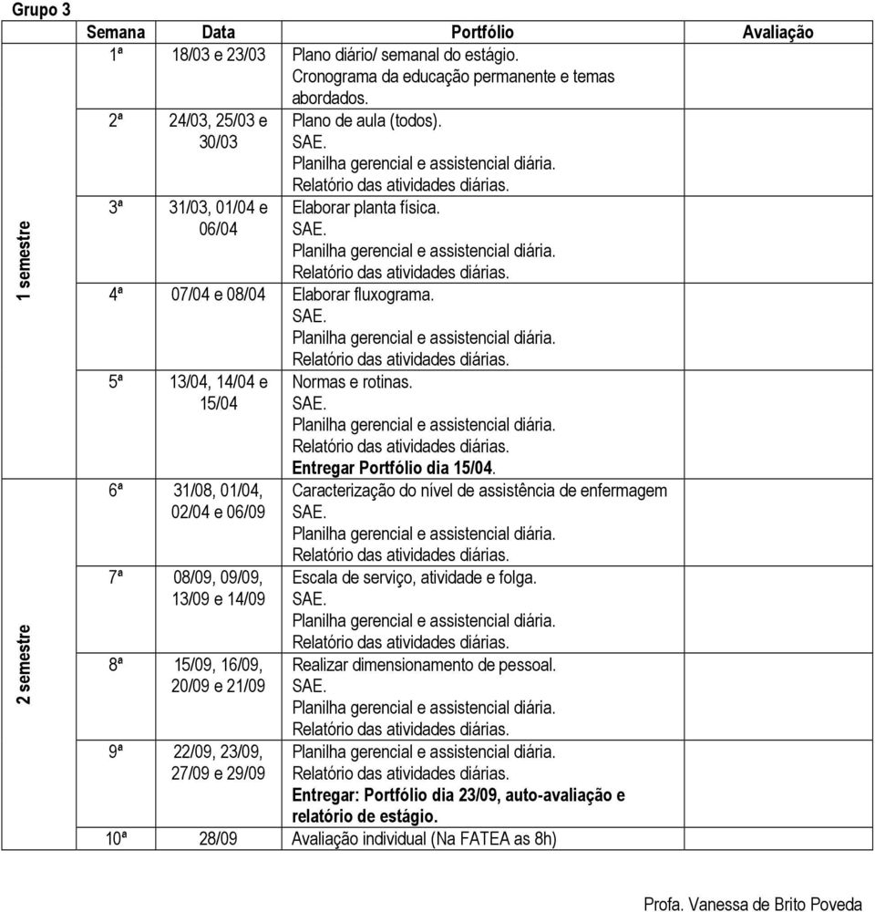 5ª 13/04, 14/04 e 15/04 6ª 31/08, 01/04, 02/04 e 06/09 7ª 08/09, 09/09, 13/09 e 14/09 8ª 15/09, 16/09, 20/09 e 21/09 9ª 22/09, 23/09, 27/09 e 29/09 Normas e rotinas.