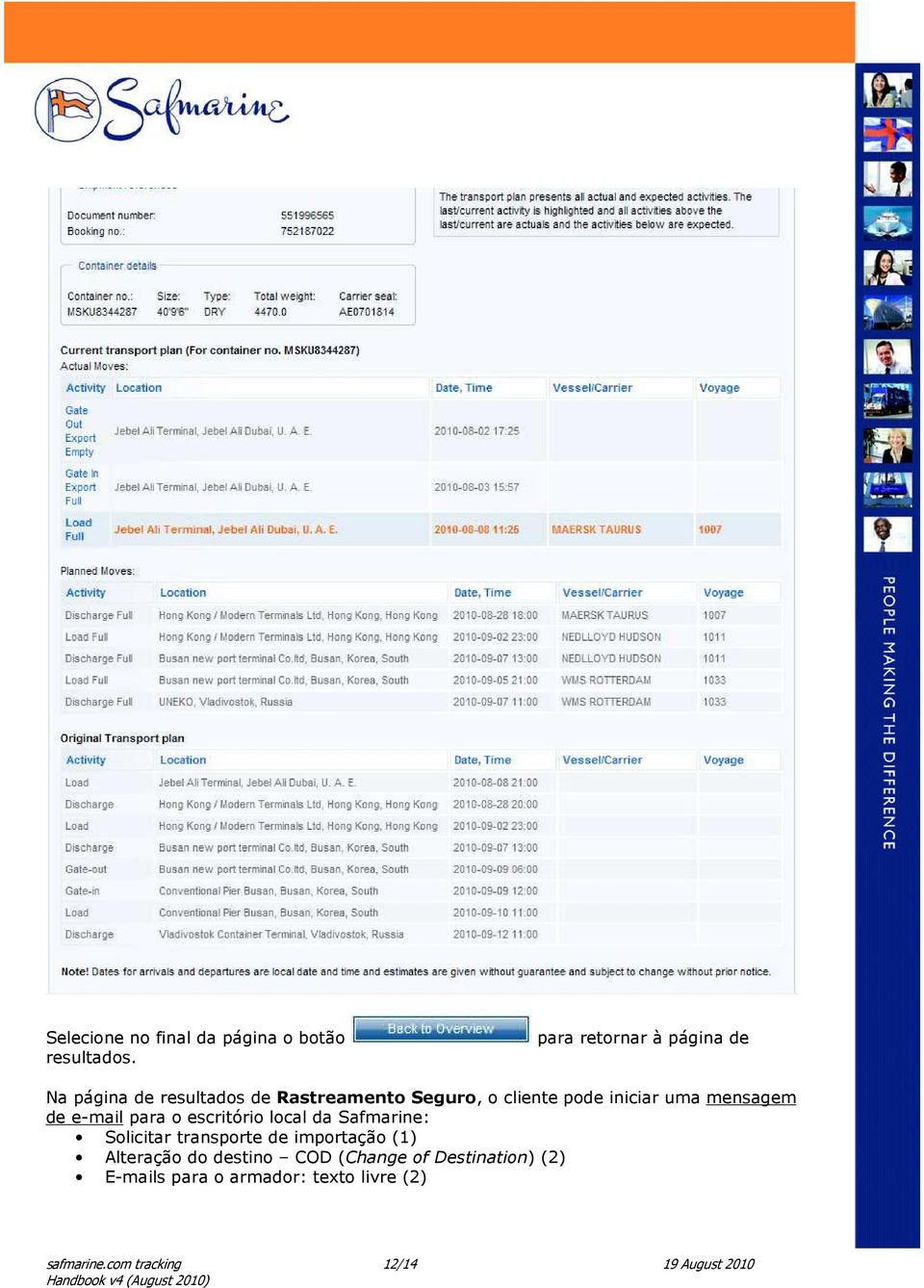 iniciar uma mensagem de e-mail para o escritório local da Safmarine: Solicitar transporte de