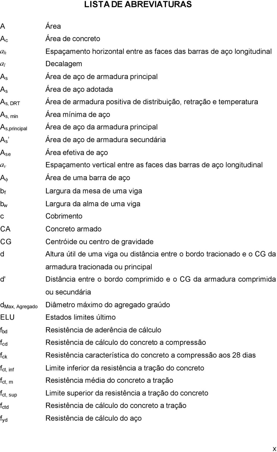 Área efetiva de aço Espaçamento vertical entre as faces das barras de aço longitudinal Área de uma barra de aço Largura da mesa de uma viga Largura da alma de uma viga Cobrimento Concreto armado