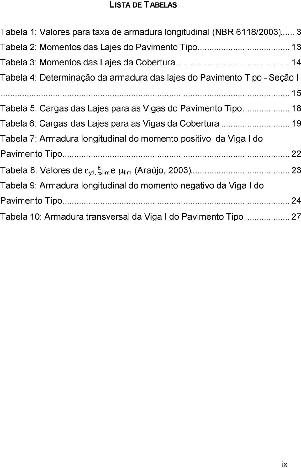 .. Tabela 5: Cargas das Lajes para as Vigas do Pavimento Tipo... 18 Tabela 6: Cargas das Lajes para as Vigas da Cobertura.