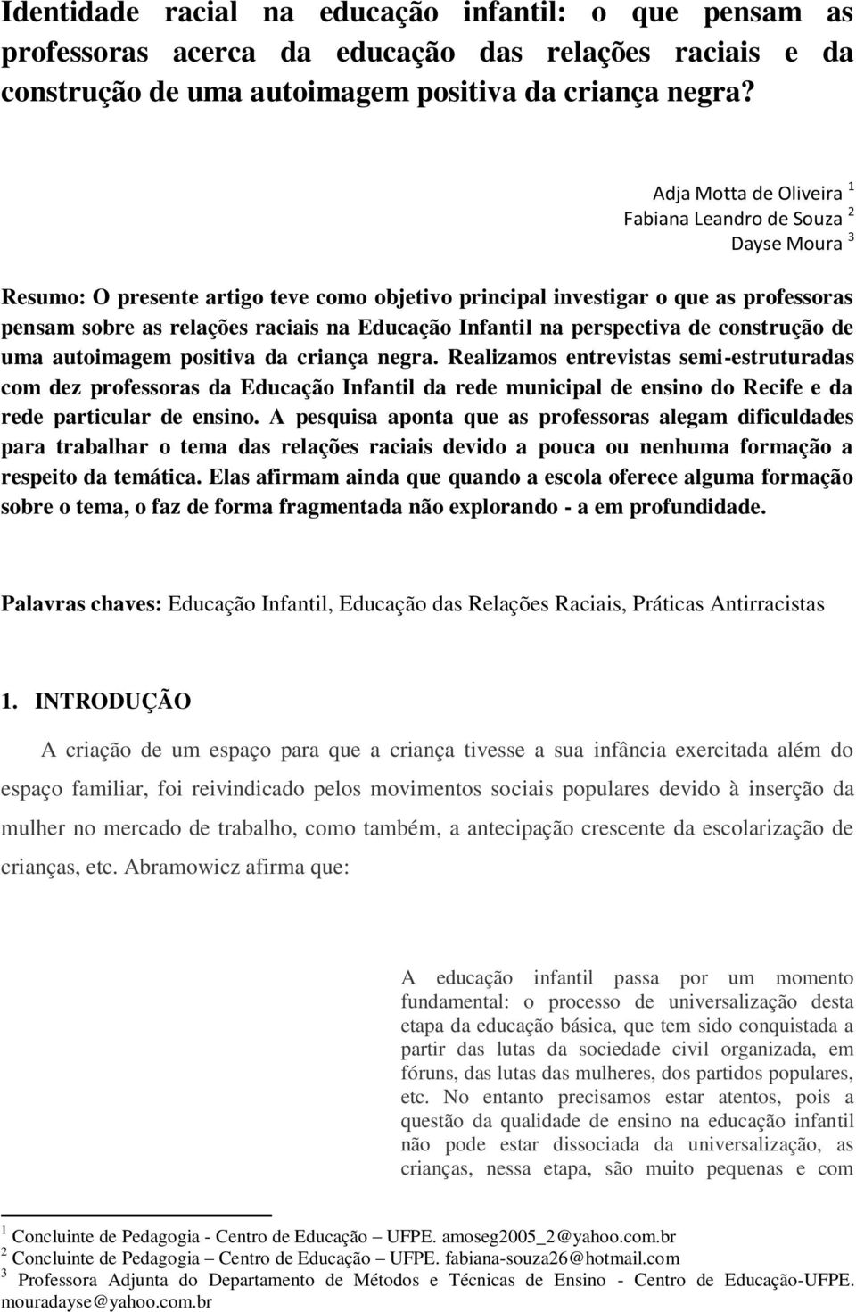 Infantil na perspectiva de construção de uma autoimagem positiva da criança negra.