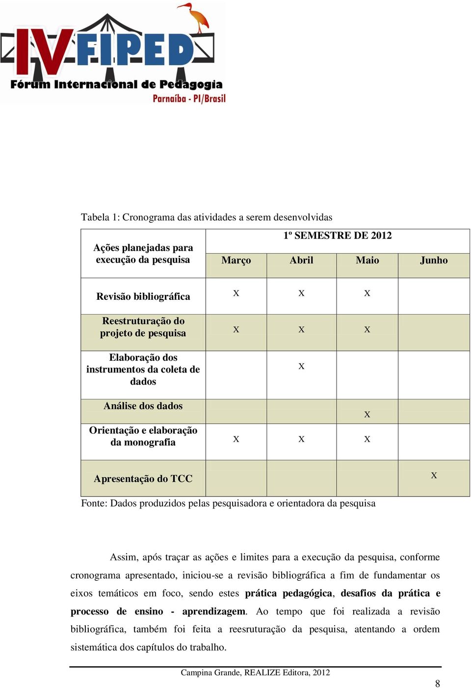 orientadora da pesquisa Assim, após traçar as ações e limites para a execução da pesquisa, conforme cronograma apresentado, iniciou-se a revisão bibliográfica a fim de fundamentar os eixos temáticos