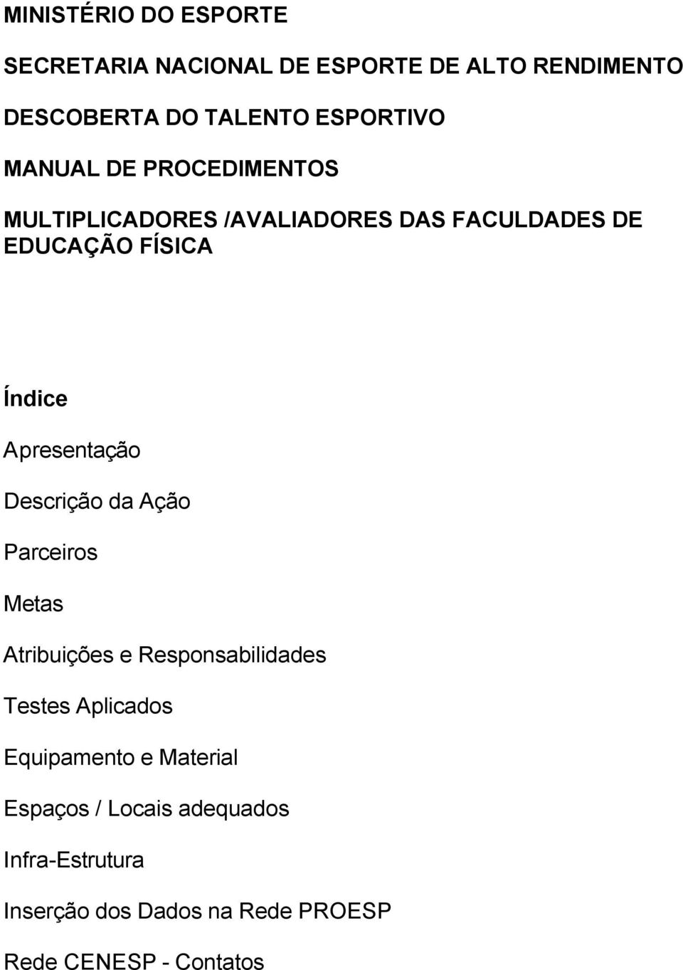 Apresentação Descrição da Ação Parceiros Metas Atribuições e Responsabilidades Testes Aplicados