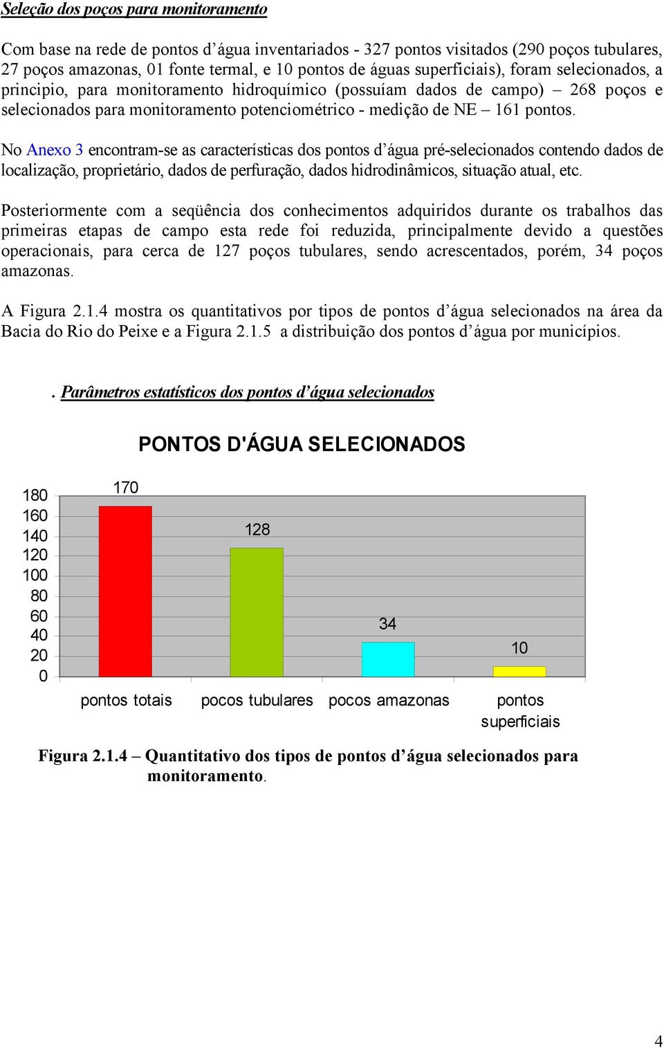 No Anexo 3 encontram-se as características dos pontos d água pré-selecionados contendo dados de localização, proprietário, dados de perfuração, dados hidrodinâmicos, situação atual, etc.