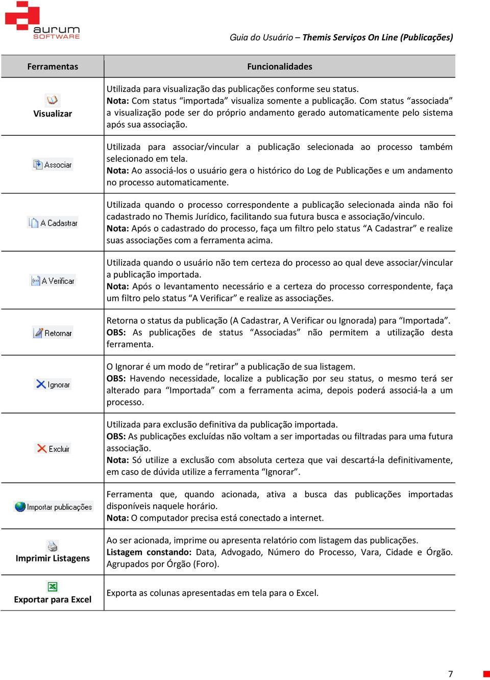 Utilizada para associar/vincular a publicação selecionada ao processo também selecionado em tela.